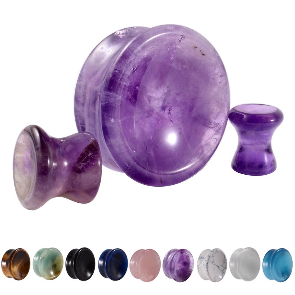 Body Jewelry Gauges - Pair Stone Ear Gauges Double Flare