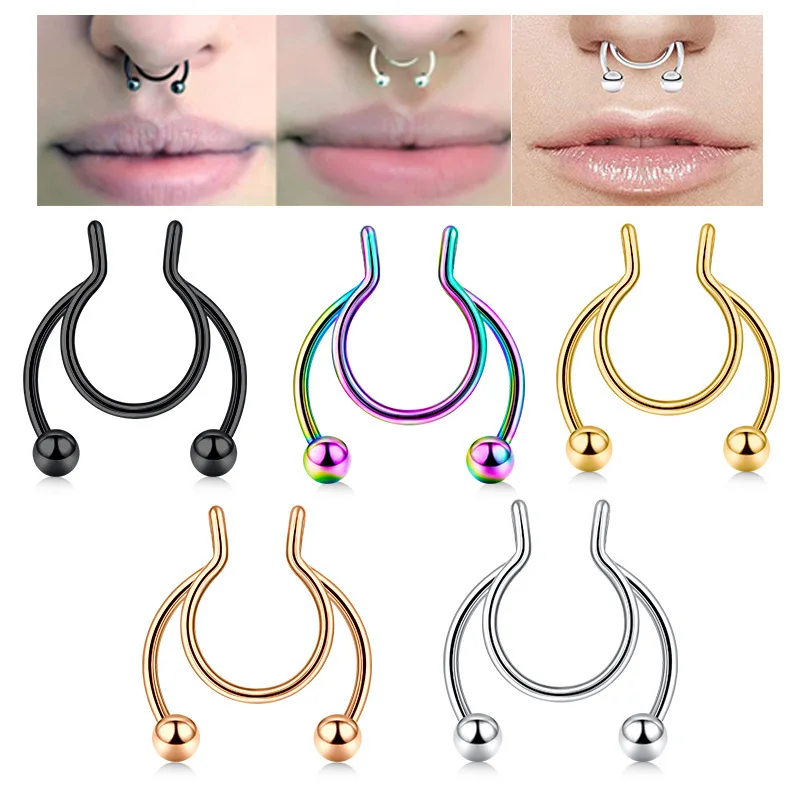 U Shaped Fake Nose Ring Hip Ho - Body Jewelry Septum 评论和价格