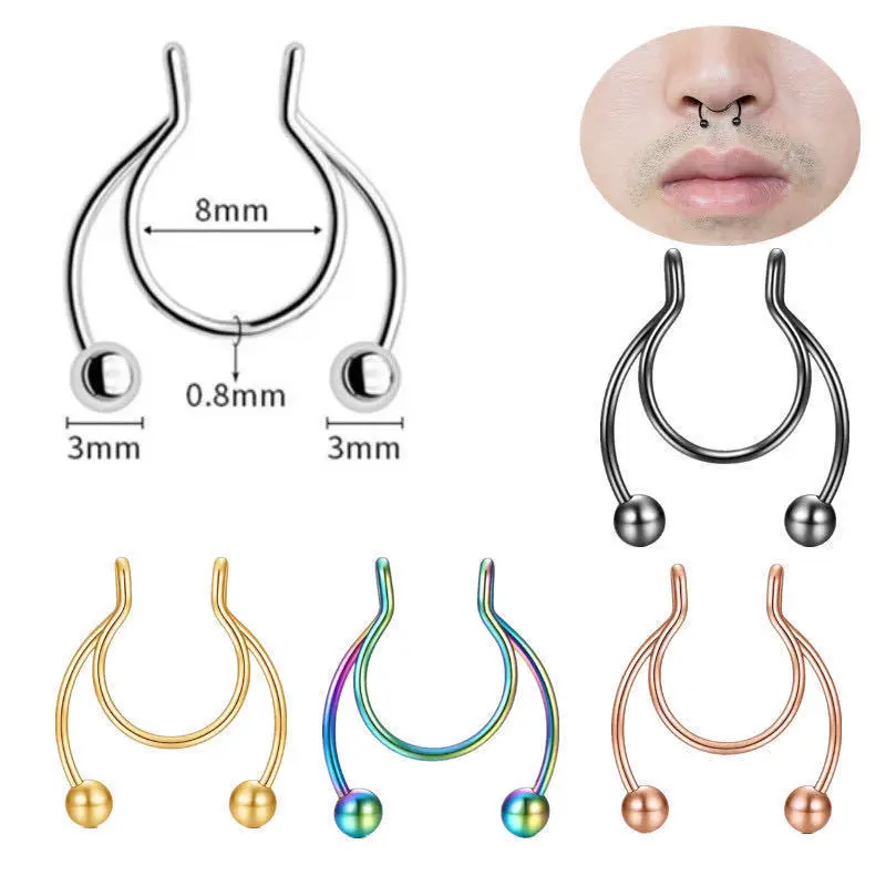 U Shaped Fake Nose Ring Hip Ho - Body Jewelry Septum 评论和价格