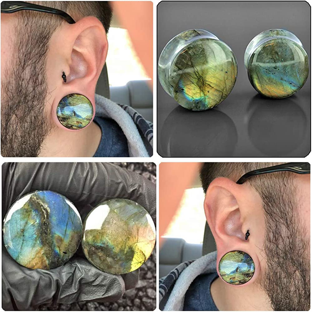 WKOUD 1PC Labradorite Stone Ea - Body Jewelry Gauges 评论和价格