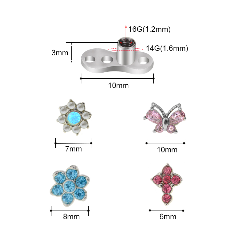 1PC 100% Surgical Steel 14G Mi - Dermal Anchor Top 评论和价格