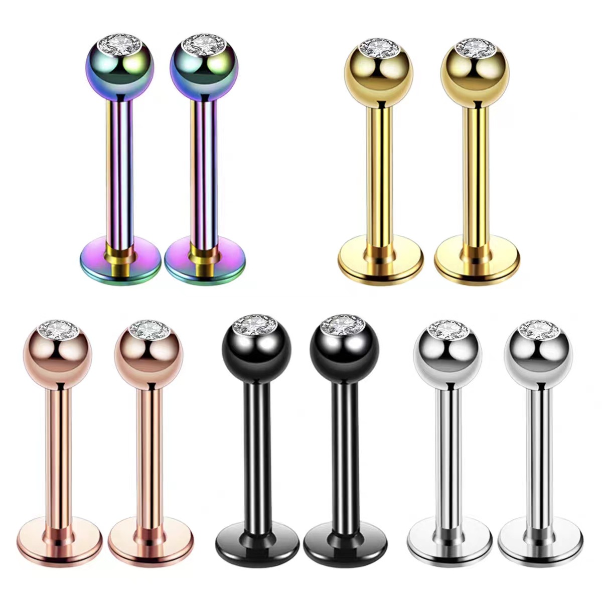 16G Surgical Steel Ball Top CZ - Body Jewelry Septum 评论和价格